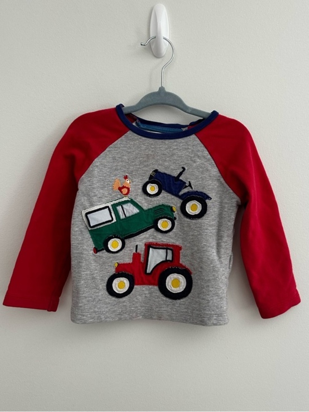 Baby Boden Long Sleeve Tee with lift the flap Tractor & Truck Applique Red Gray